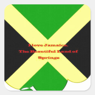 Ik hou van Jamaica Tekst op Flag Art Print Vierkante Sticker