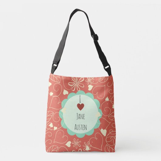 Ik hou van Jane Austen Oranje Pattern Crossbody Tas (Achterkant)