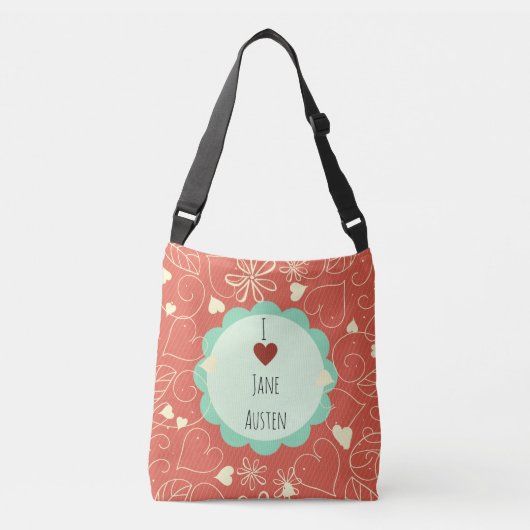 Ik hou van Jane Austen Oranje Pattern Crossbody Tas (Voorkant)