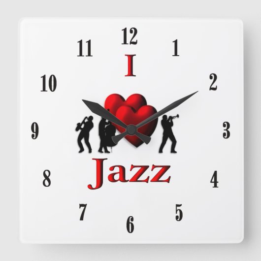 Ik hou van Jazz Muziek Vierkante Klok (Voorkant)