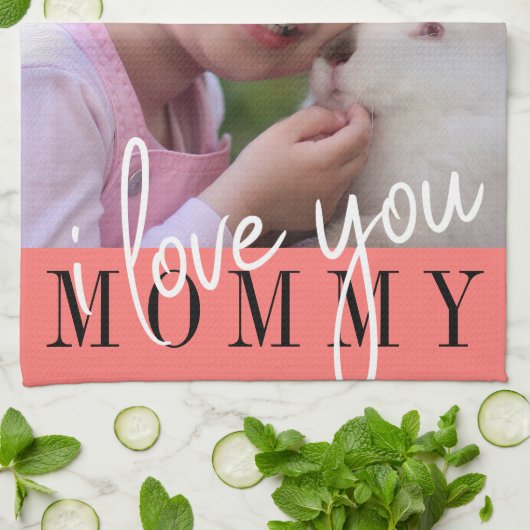 Ik hou van je aangepaste foto van mama theedoek (Gevouwen)