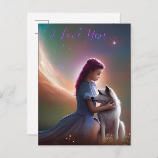 Ik hou van je... AI Fantasy Art Print Wolfcub & Gi Briefkaart (Voorkant / Achterkant)