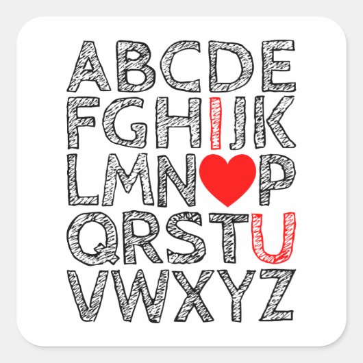 Ik hou van je alfabet letters Chalk Textured Vierkante Sticker (Voorkant)