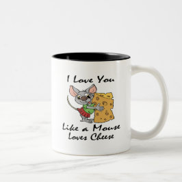 Ik hou van je als een muis die van kaas zwart houd tweekleurige koffiemok