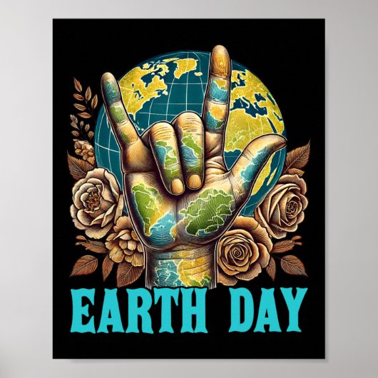 Ik hou van je als handteken Save Our Planet Retro Poster (Voorkant)