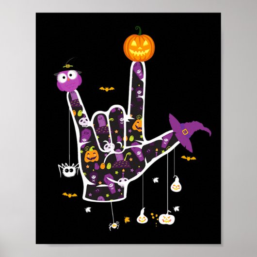 Ik hou van je ASL Halloween gebarentaal Halloween  Poster (Voorkant)