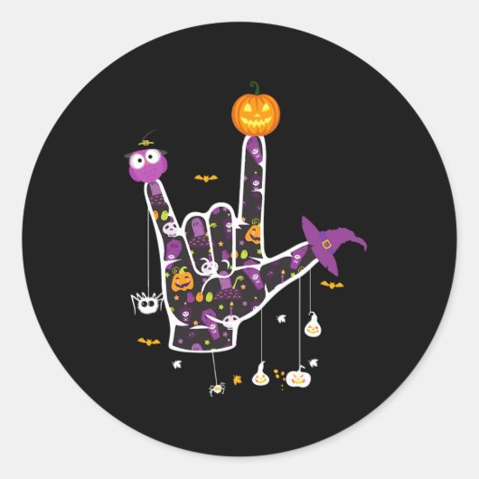 Ik hou van je ASL Halloween gebarentaal Halloween  Ronde Sticker (Voorkant)