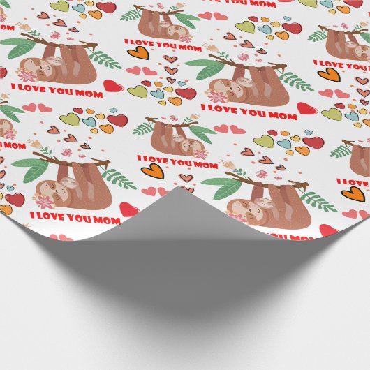 Ik hou van je Baby shower Mam Sloth Pattern Cadeaupapier (Hoek)