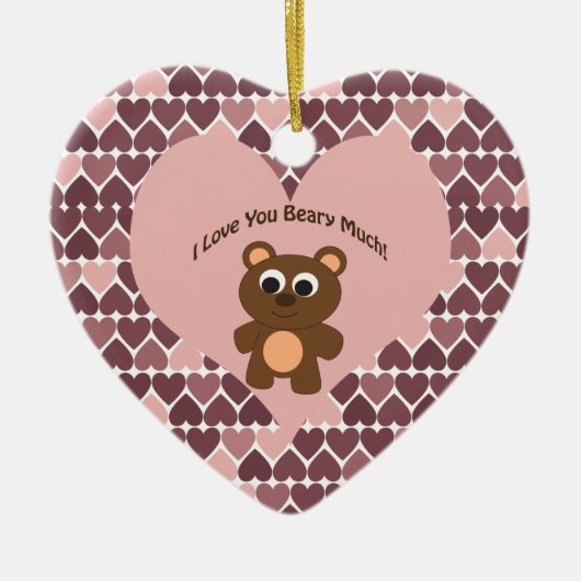 Ik hou van je, Beary Much. Achtergrond hart Keramisch Ornament (Voorkant)