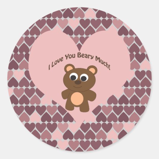 Ik hou van je, Beary Much. Achtergrond hart Ronde Sticker (Voorkant)