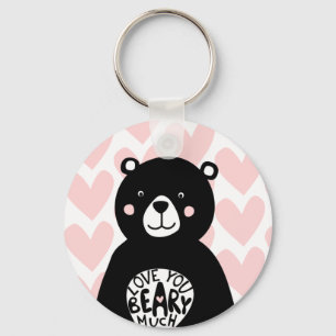 Ik hou van je Beary Much Black Beer Pink Heart Quo Sleutelhanger