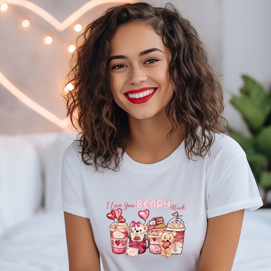 Ik hou van je Beary Much, Roze Valentijn T-shirt