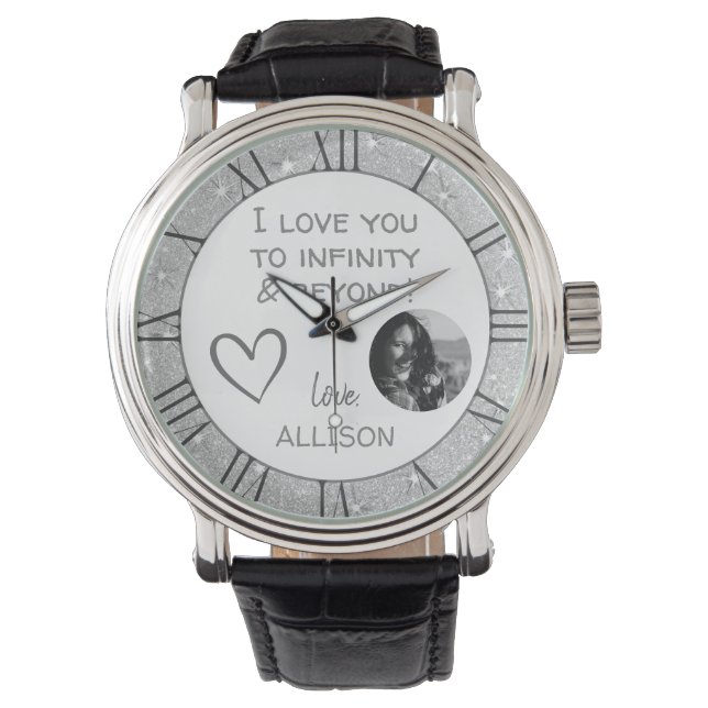 Ik hou van je Berichte foto-sjabloon Silver Horloge (Voorkant)