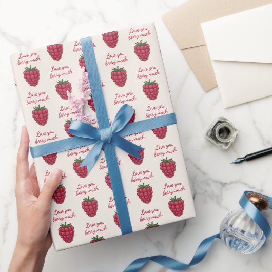 Ik hou van je Berry Much Raspberry Pattern | Valen Cadeaupapier (Geschenken)