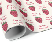 Ik hou van je Berry Much Raspberry Pattern | Valen Cadeaupapier (Rol Hoek)