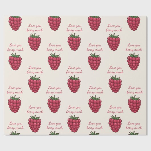 Ik hou van je Berry Much Red Raspberry | Valentijn Cadeaupapier (Vlak)