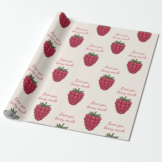 Ik hou van je Berry Much Red Raspberry | Valentijn Cadeaupapier (Uitgerold)