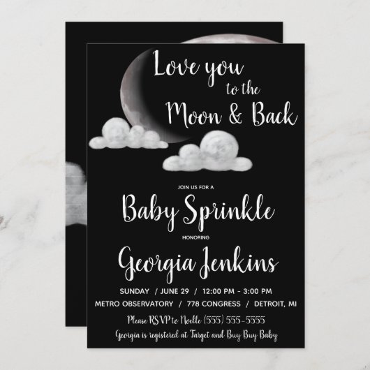 Ik hou van je bij het Baby shower Moon & Back Kaart (Voorkant / Achterkant)
