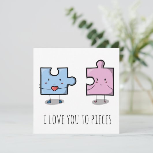 'Ik hou van je bij stukken' valentijn kaart (Staand voorkant)