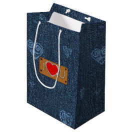 Ik hou van je. Blauw Denim Patroon Aangepaste naam Medium Cadeauzakje