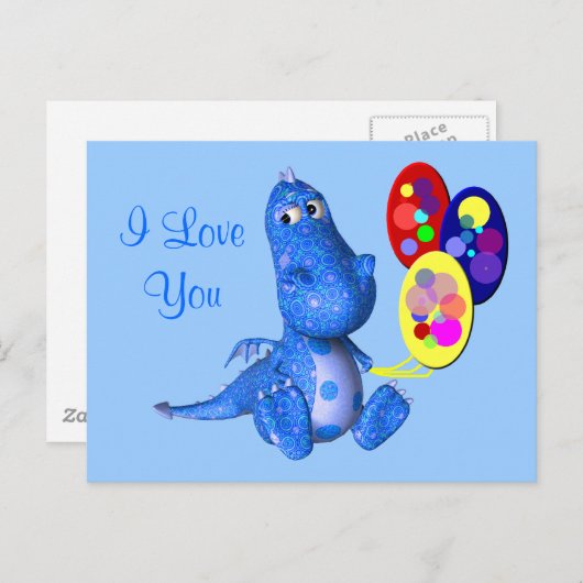 Ik hou van je blauwe drakenballonnen Briefkaart (Voorkant / Achterkant)