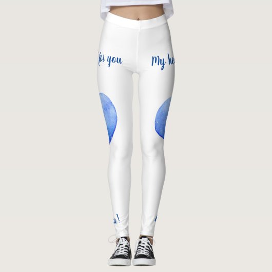 Ik hou van je blauwe hartslag Valentijnsdag omdraa Leggings (Voorkant)