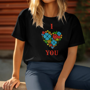 IK HOU VAN JE BLOEMEN HART ONTWERP VALENTIJNskaart T-shirt