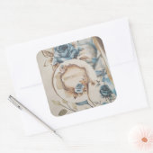 Ik hou van je  Bloemrijke Dusty Blue Flowers Vierkante Sticker (Envelop)