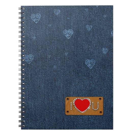 Ik hou van je. Blue Denim Pattern-cadeau Notitieboek (Voorkant)