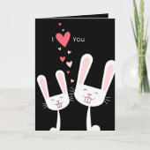 Ik hou van je Bunny Rabbits (zwarte Valentijn) Feestdagen Kaart (Voorkant)