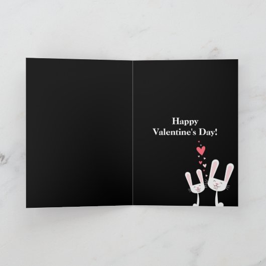 Ik hou van je Bunny Rabbits (zwarte Valentijn) Feestdagen Kaart (Binnen)