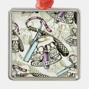Ik hou van je buur, getekend kunstwerkpatroon. metalen ornament