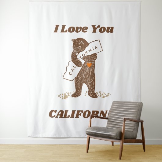 Ik hou van je Californië Beer Knuffelen Kaart Wandkleed (In situ)