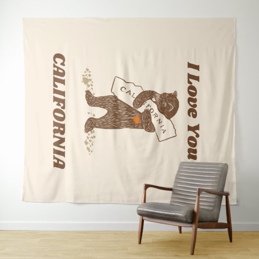 Ik hou van je Californië Beer Knuffelen Kaart Wandkleed (In Situ (horizontaal))