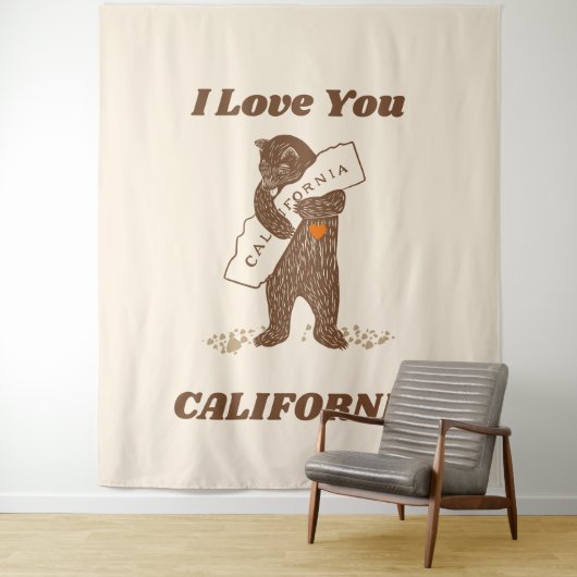 Ik hou van je Californië Beer Knuffelen Kaart Wandkleed (In situ)