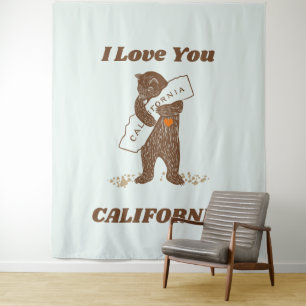 Ik hou van je Californië Beer Knuffelen Kaart Wandkleed