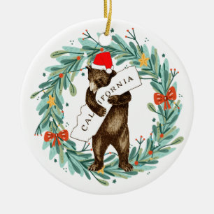 Ik hou van je Californische Beer met Santa Hat Keramisch Ornament