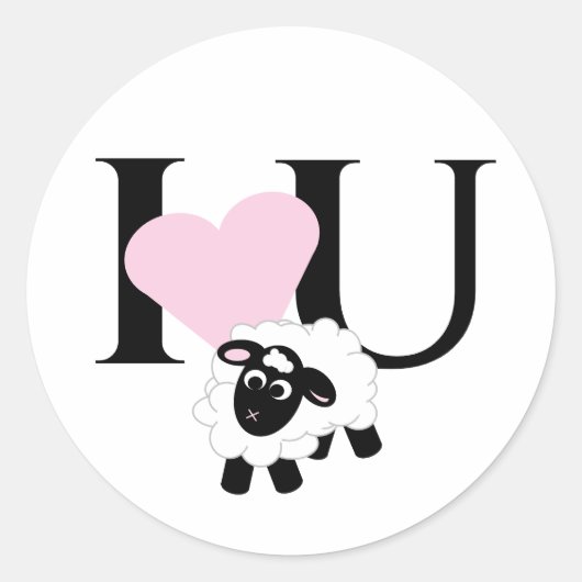 Ik hou van je Cartoon Sheep Ronde Sticker (Voorkant)