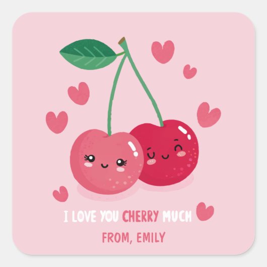 Ik hou van je cherry veel Classroom Valentijn Vierkante Sticker (Voorkant)