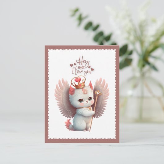 Ik hou van je Chibi Angel Kitty Cat Valentijn Feestdagenkaart (Staand voorkant)