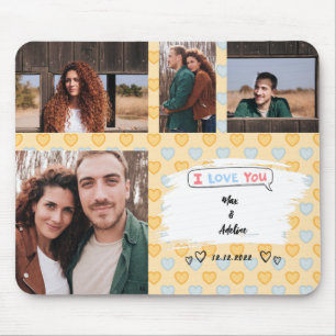 Ik hou van je Couple Photo Collage Yellow Hearts Muismat