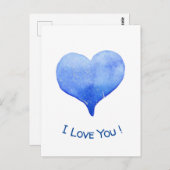 Ik hou van je Cute Blue Heart Valentijn Briefkaart (Voorkant / Achterkant)