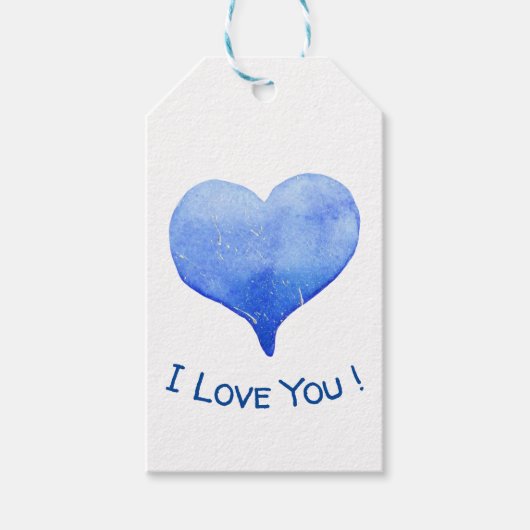 Ik hou van je Cute Blue Heart Valentijn Cadeaulabel (Voorkant)