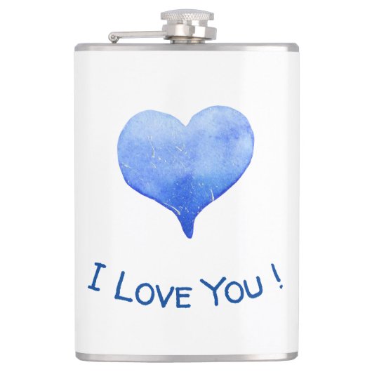 Ik hou van je Cute Blue Heart Valentijn Heupfles (Voorkant)
