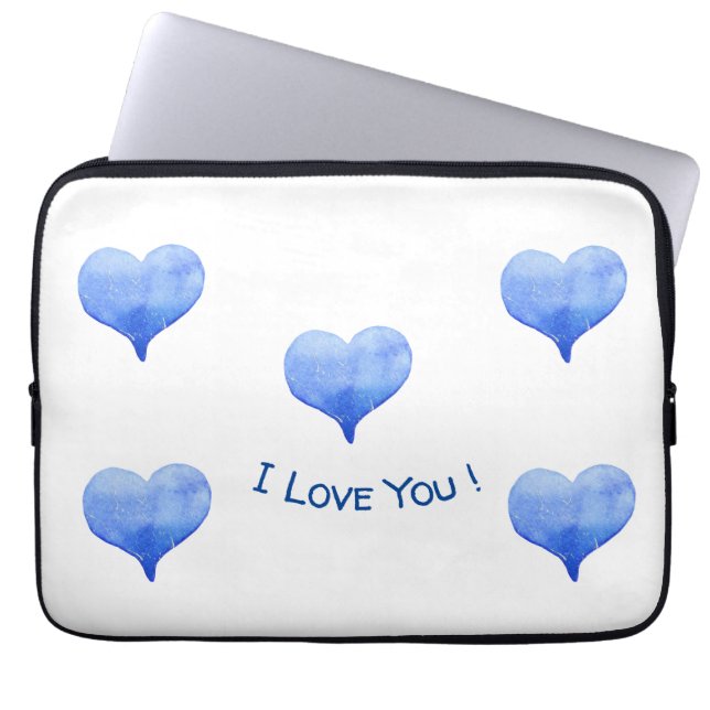 Ik hou van je Cute Blue Heart Valentijn Laptop Sleeve (Voorkant)