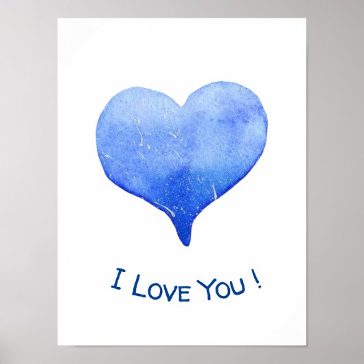 Ik hou van je Cute Blue Heart Valentijn Poster (Voorkant)