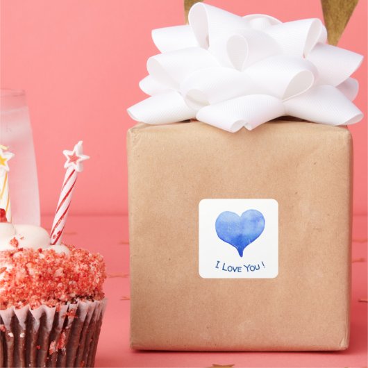Ik hou van je Cute Blue Heart Valentijn Vierkante Sticker (Feest)