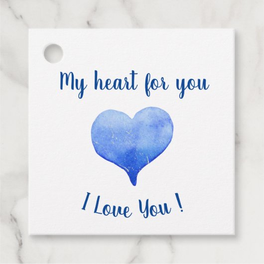 Ik hou van je Cute Blue Heart Valentijnsdag Bedankjes Labels (Voorkant)
