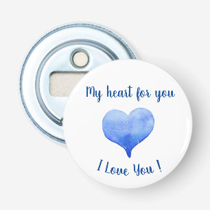 Ik hou van je Cute Blue Heart Valentijnsdag Button Flesopener