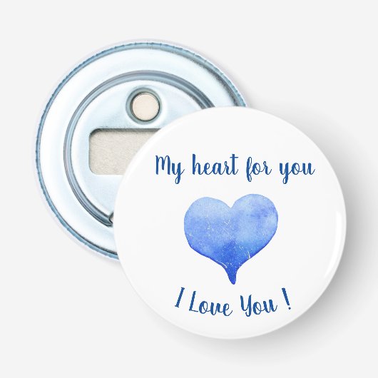 Ik hou van je Cute Blue Heart Valentijnsdag Button Flesopener (Voorkant)
